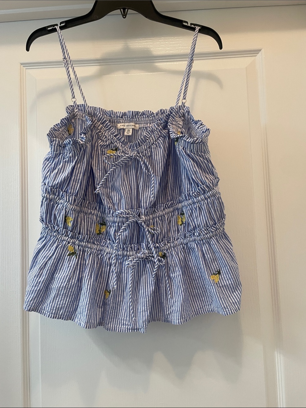 Blue Stripe Smocked Cami Top with Yellow Embroidery